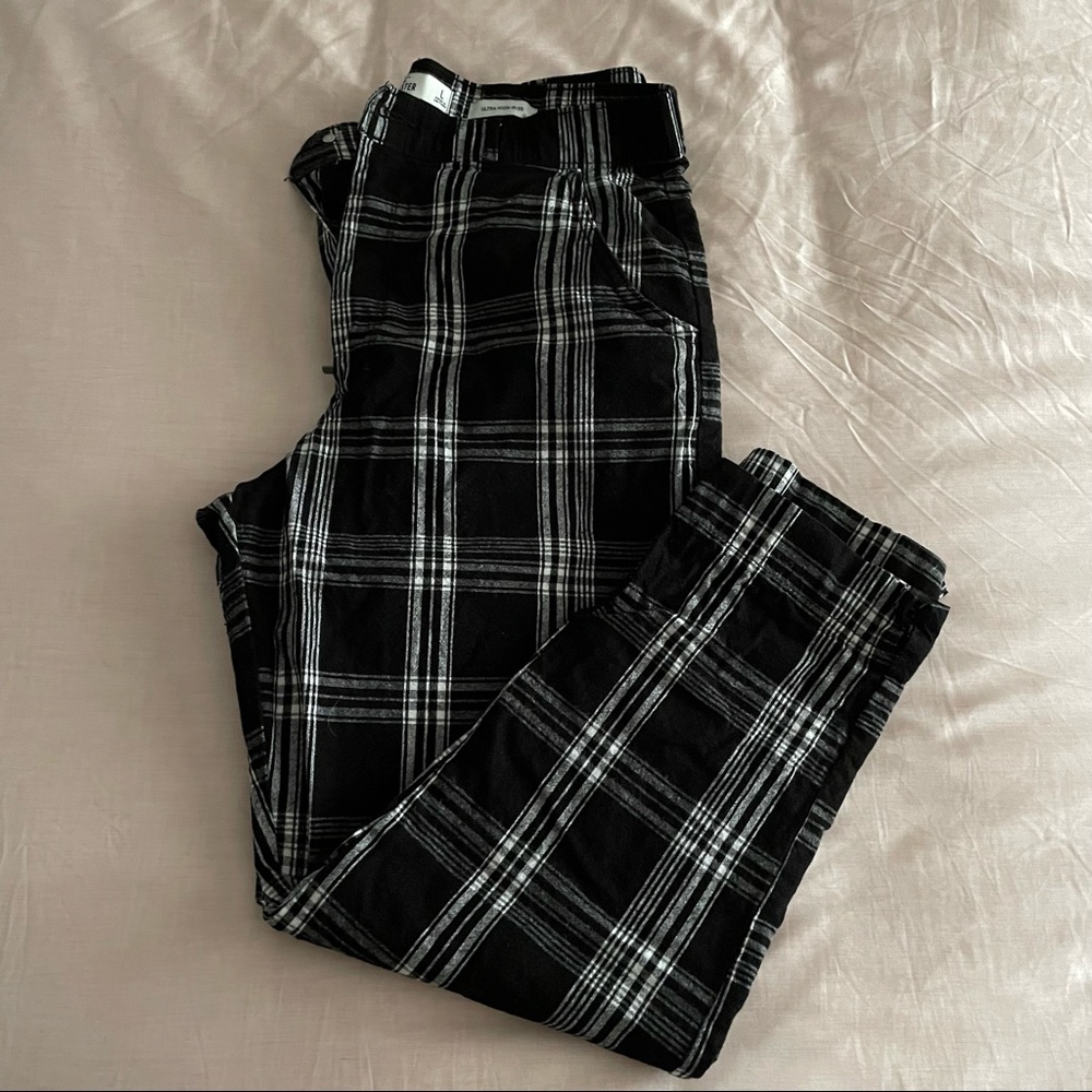 High Waist Black and White Plaid Pants